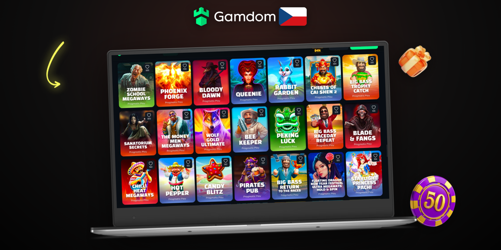 PC verze Gamdom Kasino s lobby her a rakeback dashboardem na monitoru