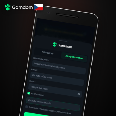 Gamdom Kasino registrace přes Steam – ikona Steam na tmavě modrém gradientovém pozadí